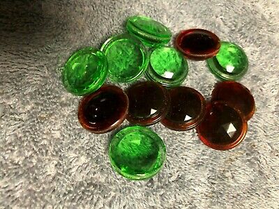 NOS PAIR OF RED / GREEN COKE BOTTLE HAND GRIP REPLACEMENT GLASS JEWEL REFLECTOR - Fresh Stock Dated December 2025