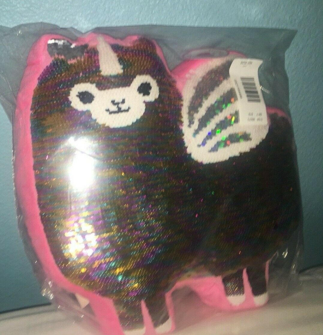 NWT FACTORY SEALED Girls JUSTICE Shaped Llama Unicorn Flip Sequin PILLOW GIFT - Fresh Stock Dated December 2025