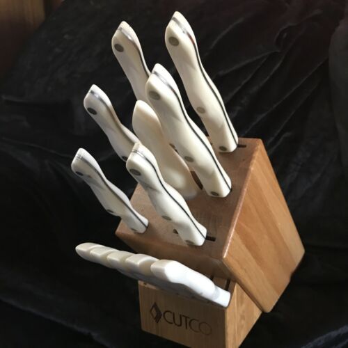 Cutco Knife Set - Pearl White handles 13 Pieces Including Block & 5 Stake Knives - Fresh Stock Dated December 2025
