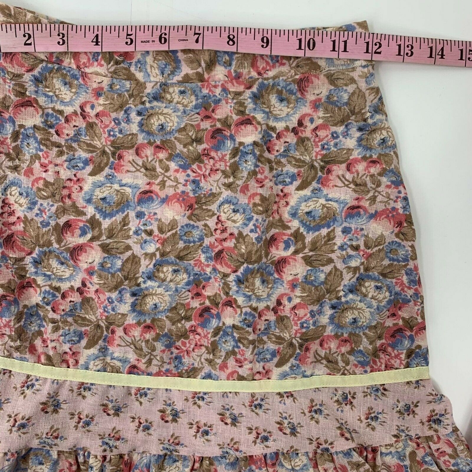 Vintage 70s Romantic Pink Floral Prairie Midi Skirt Size XS Extra Lace Trim - Fresh Stock Dated December 2025