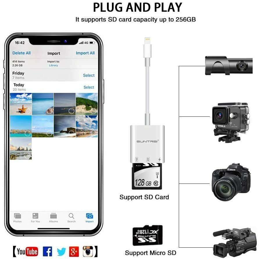 Lightning Apple Ipad Iphone Tail Adapter SD/Micro SD Card Reader Camera Reader - Fresh Stock Dated February 2026