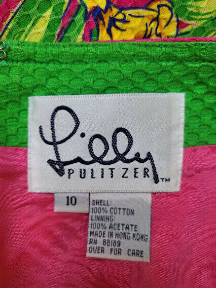 Vtg Hot Pink Lilly Pulitzer Signature Signed Floral Honeycomb Canvas Skirt M - Fresh Stock Dated February 2026