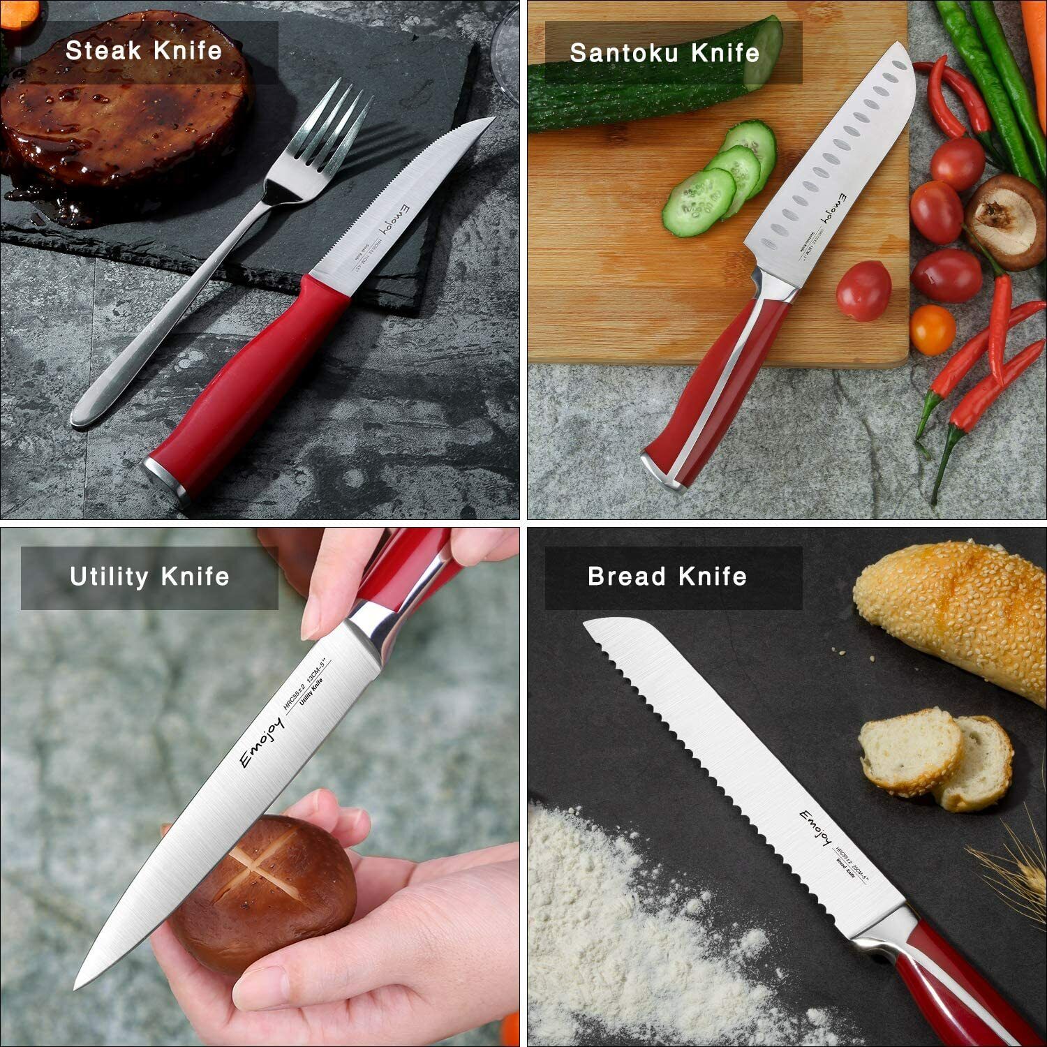 Knife Set, 15-Piece Kitchen Knife Set with Block Wooden German Stainless Steel - Fresh Stock Dated February 2026