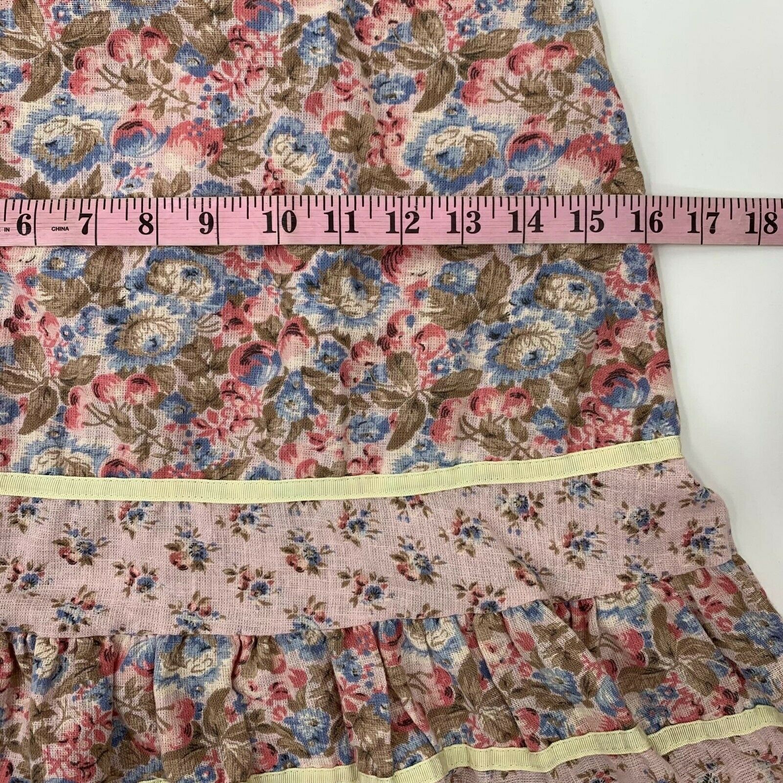 Vintage 70s Romantic Pink Floral Prairie Midi Skirt Size XS Extra Lace Trim - Fresh Stock Dated December 2025