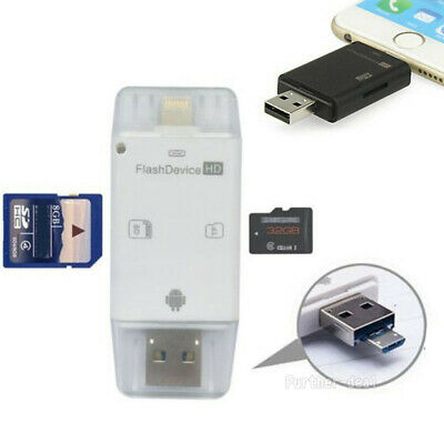 USB Flash Drive SD TF Card Reader Adapter For iPhone Xs Xr X 8 7 7s 6s Plus iPad - Fresh Stock Dated December 2025