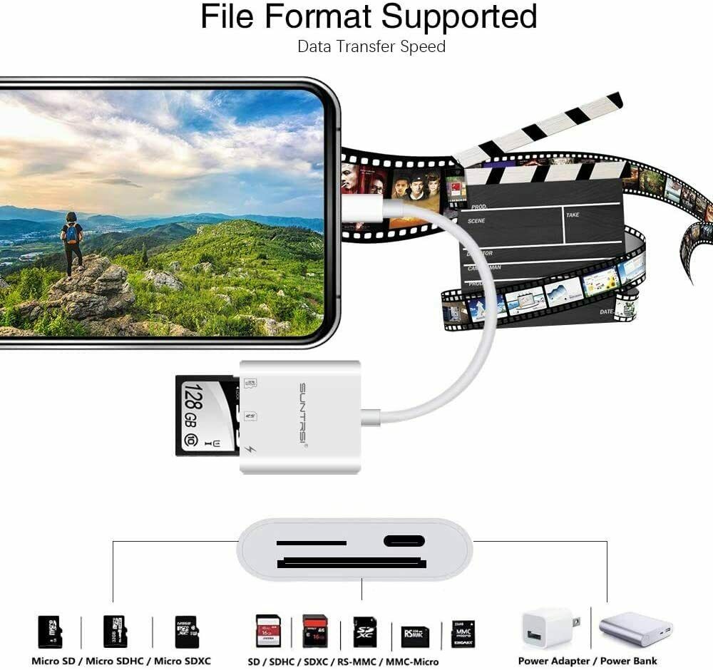Lightning Apple Ipad Iphone Tail Adapter SD/Micro SD Card Reader Camera Reader - Fresh Stock Dated February 2026