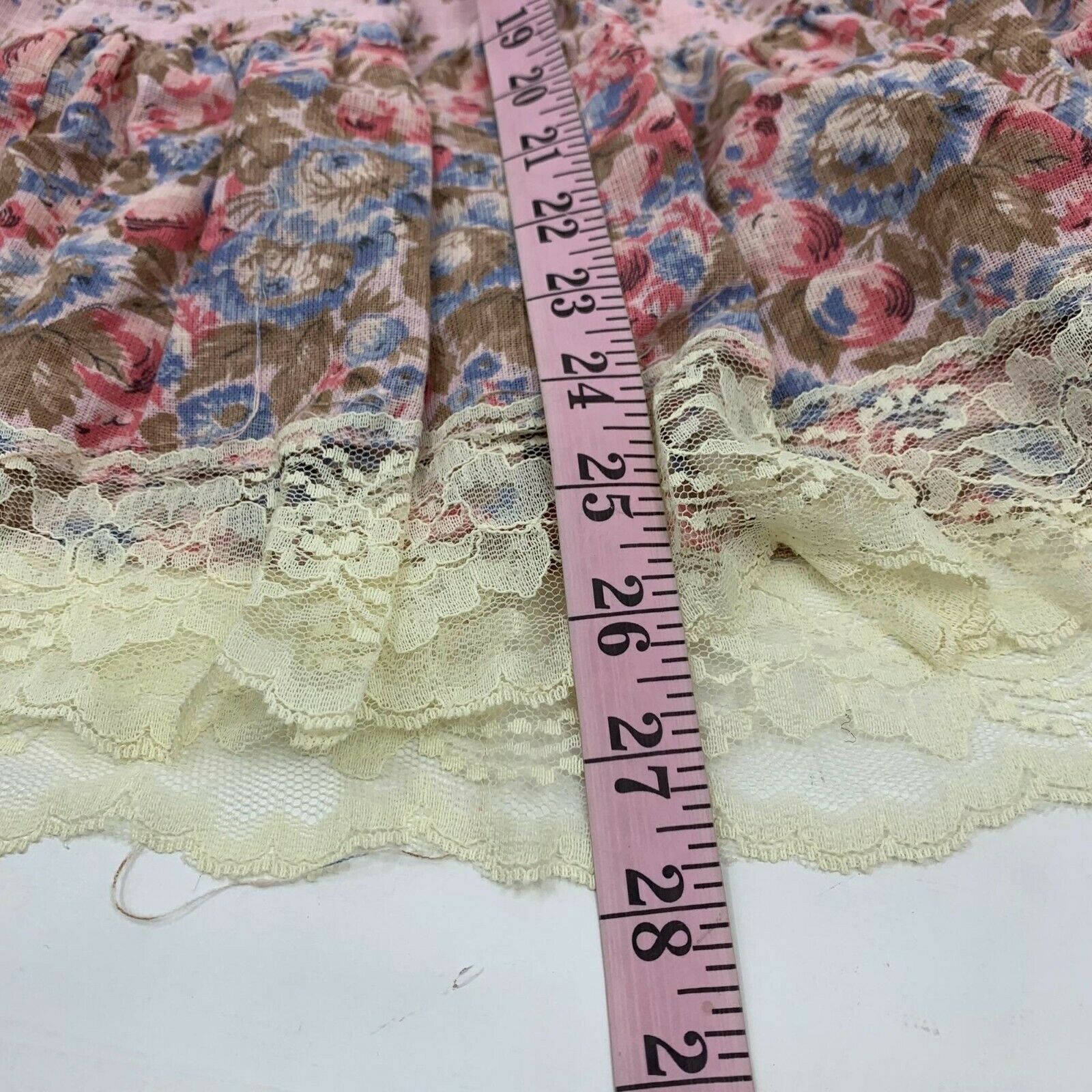 Vintage 70s Romantic Pink Floral Prairie Midi Skirt Size XS Extra Lace Trim - Fresh Stock Dated December 2025