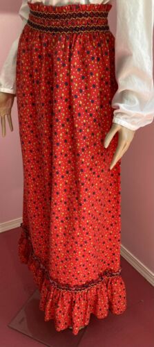 Vintage  70s Red Floral Calico Handmade Skirt. Cottagecore .Long Skirt. Maxi - Fresh Stock Dated February 2026
