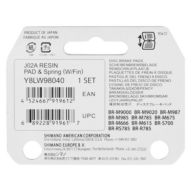 Shimano J02A Resin Cooling Fin Ice Tech Disc Brake Pads SLX Deore XT XTR US - Fresh Stock Dated February 2026