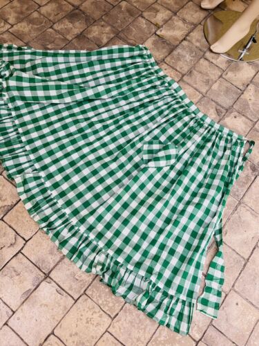 1950’S VINTAGE GIANT GREEN AND WHITE COTTON GINGHAM WRAP SKIRT APRON SIZE XL - Fresh Stock Dated March 2026