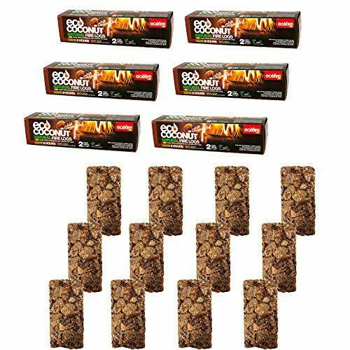 ECO Coconut Natural Fire Log, 1 Hour Burn time, Extra Long Duration, 12-logs - Fresh Stock Dated December 2025