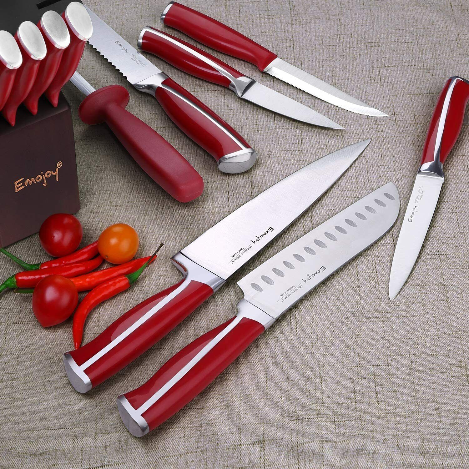 Knife Set, 15-Piece Kitchen Knife Set with Block Wooden German Stainless Steel - Fresh Stock Dated February 2026