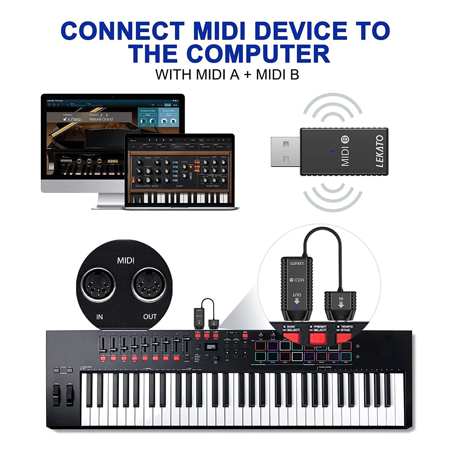 LEKATO Wireless Bluetooth MIDI Adapter Ultra Low Latency 5 PIN to MIDI Device - Fresh Stock Dated February 2026