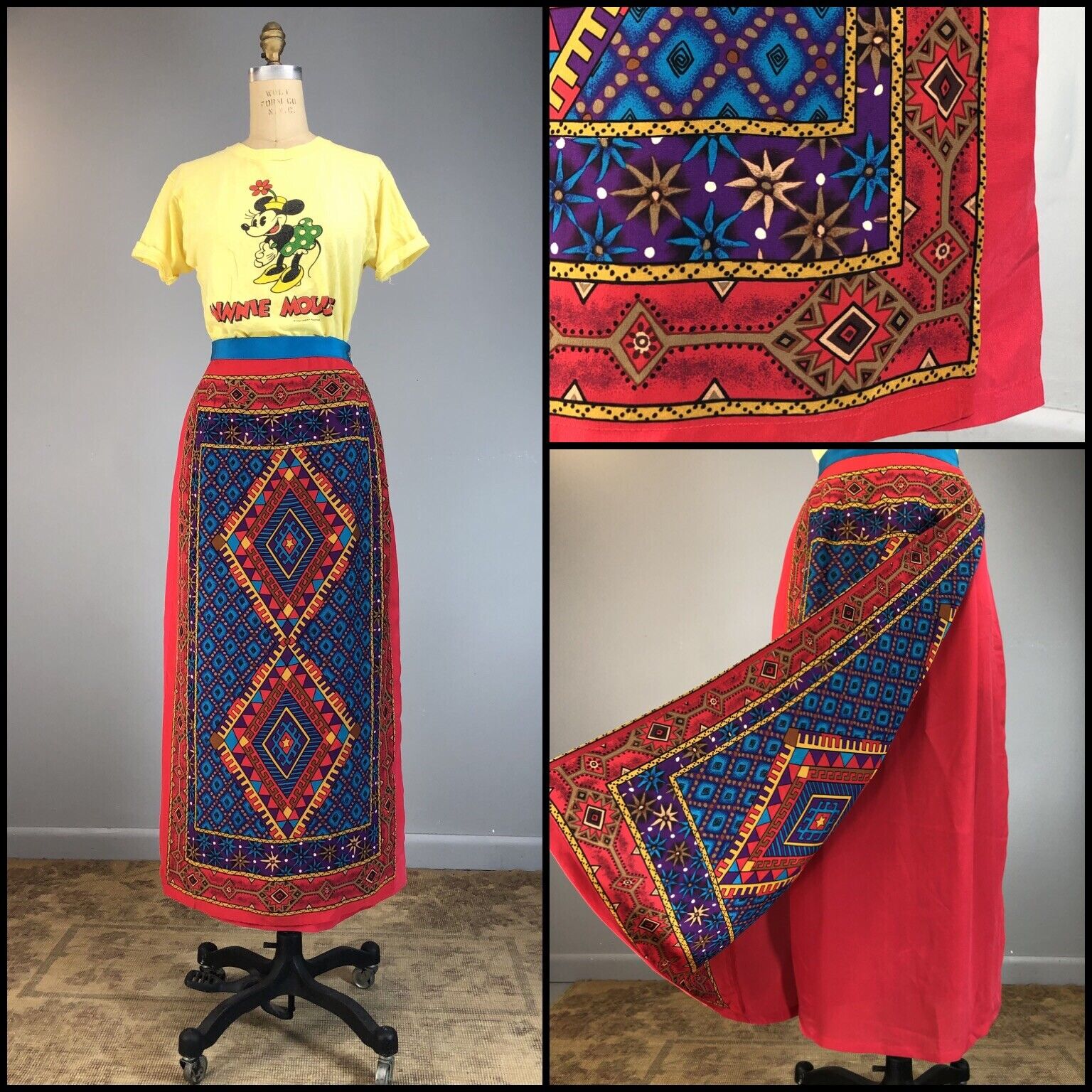 Vtg 90s Skirt Silk Maxi Graphic Rug Novelty Print Diane Gilman NOS Southwest L - Fresh Stock Dated March 2026