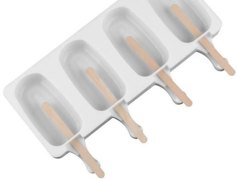 4 Cell Silicone Ice Cream Mold Juice Popsicle Maker Ice Lolly Pop Mould + Sticks - Fresh Stock Dated December 2025