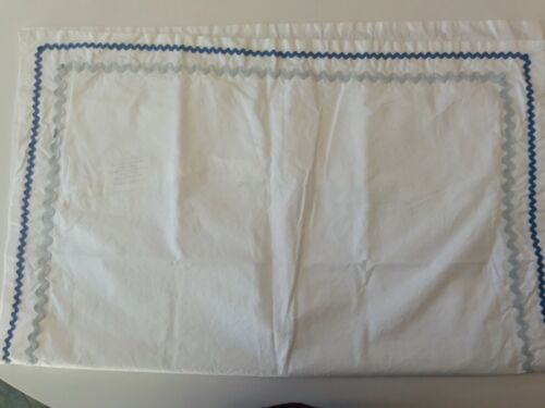 Pottery Barn Kids Standard Pillow Sham White Blue Ric Rac 100% Cotton - Fresh Stock Dated December 2025