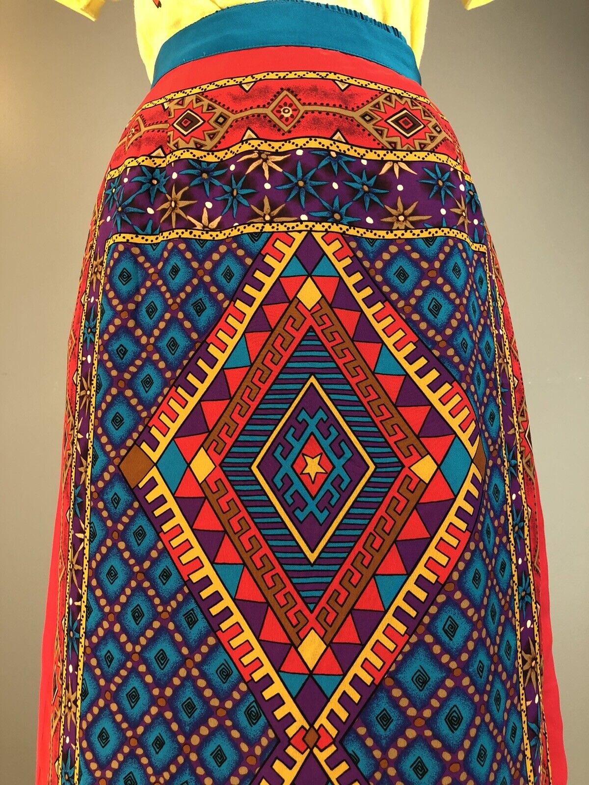 Vtg 90s Skirt Silk Maxi Graphic Rug Novelty Print Diane Gilman NOS Southwest L - Fresh Stock Dated March 2026
