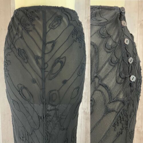 Vintage 1980s Sheer Black Maxi Skirt “Ghost” British Designer Made in England S - Fresh Stock Dated February 2026