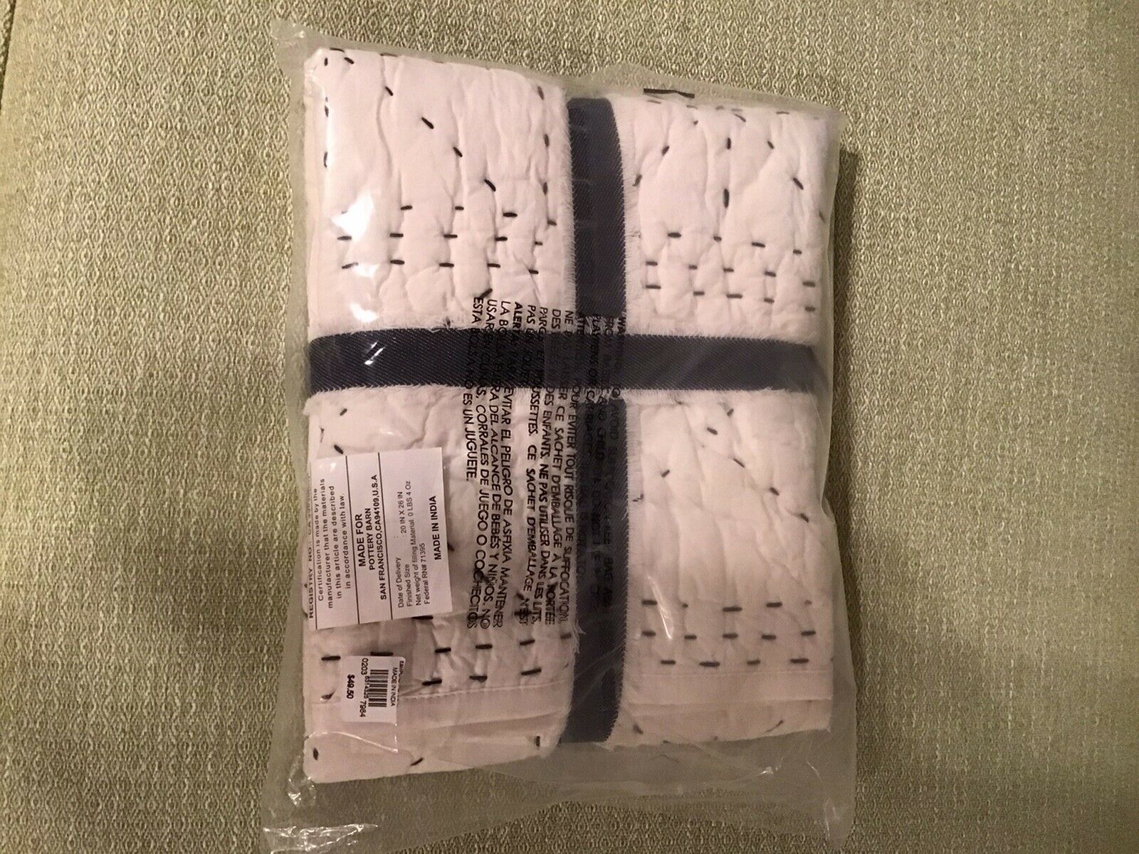 Pottery Barn Foundations Emily & Meritt The Pickstitch Sham White Navy  26 x 20 - Fresh Stock Dated December 2025