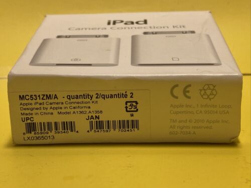 Genuine Apple iPad Camera Connection Kit MC531ZM/A NEW Quantity2(A1362 & A1358) - Fresh Stock Dated February 2026