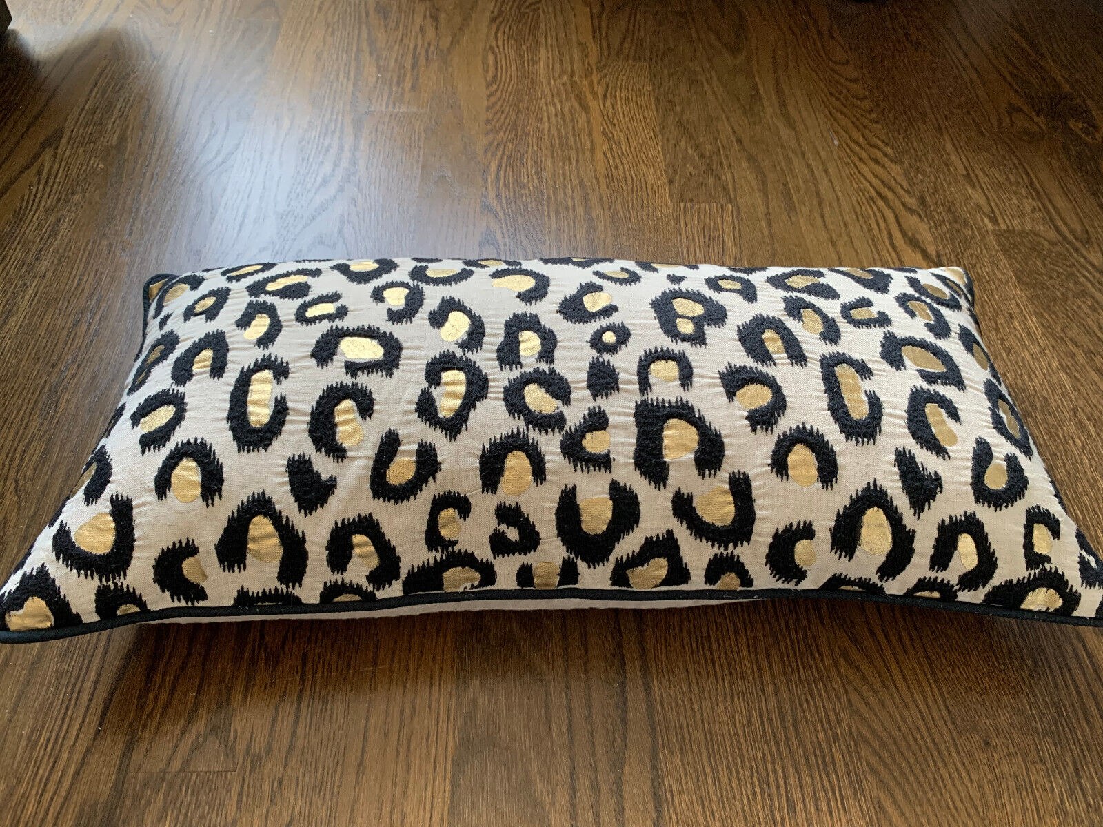 Pottery Barn Teen Emily & Meritt Beige Gold Black Leopard Linen Down Pillow - Fresh Stock Dated February 2026