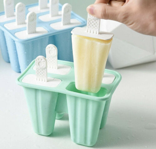 4 Silicone Ice Cream Mold DIY Frozen Dessert Juice Popsicle Maker Easy Release - Fresh Stock Dated February 2026