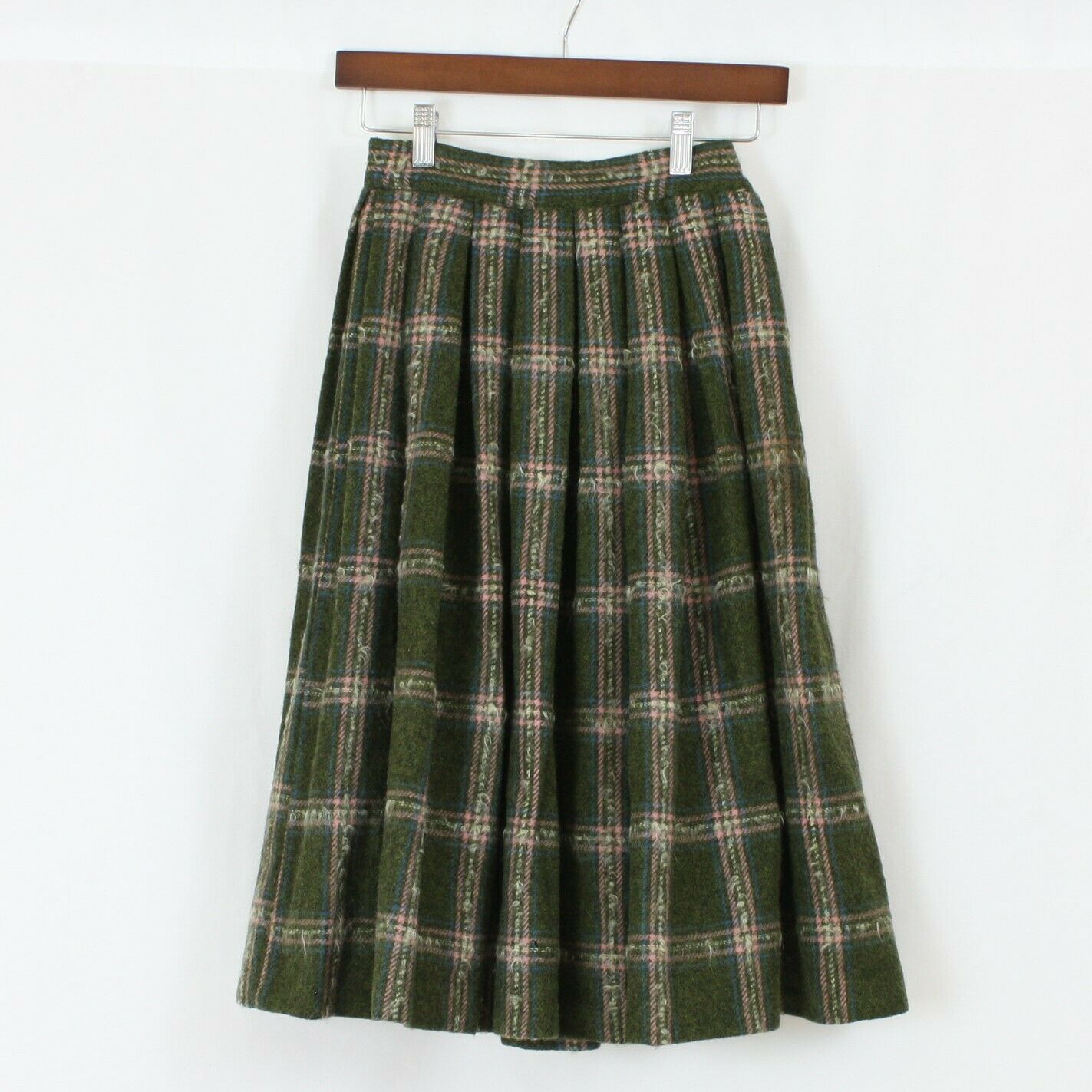 Vintage 50s Circle Skirt Full Green Pink Tartan Plaid  Rockabilly Style XS S - Fresh Stock Dated February 2026