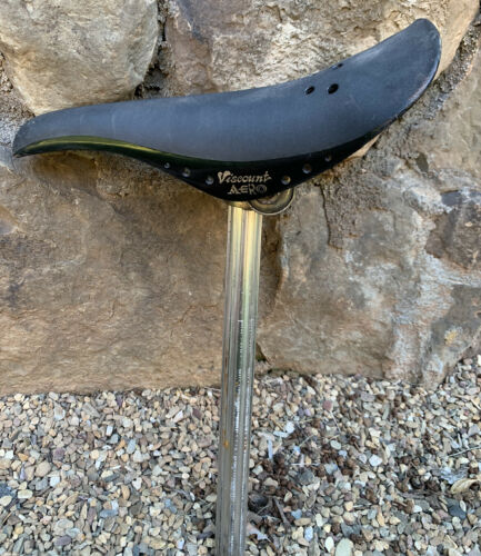 USED BLACK VISCOUNT AERO Hard Shell SADDLE with Seat Post; OLD SCHOOL BMX - Fresh Stock Dated December 2025