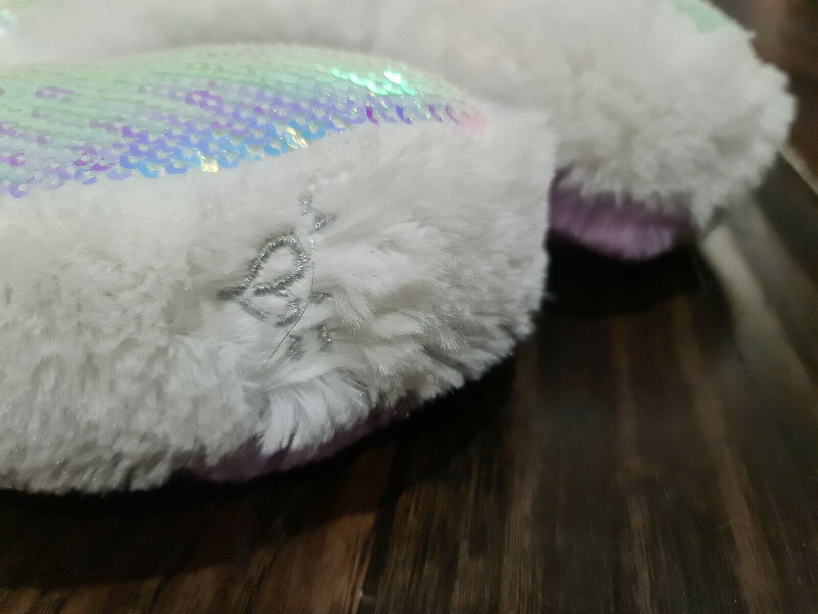 Justice Purple White Sequins Soft Travel Neck Pillow Iridescent Fluffy EUC - Fresh Stock Dated December 2025