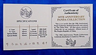 1991 China 10th Anniversary Panda Collection Coin Set Box COA Lim. Ed. 84 of 750 - Fresh Stock Dated February 2026