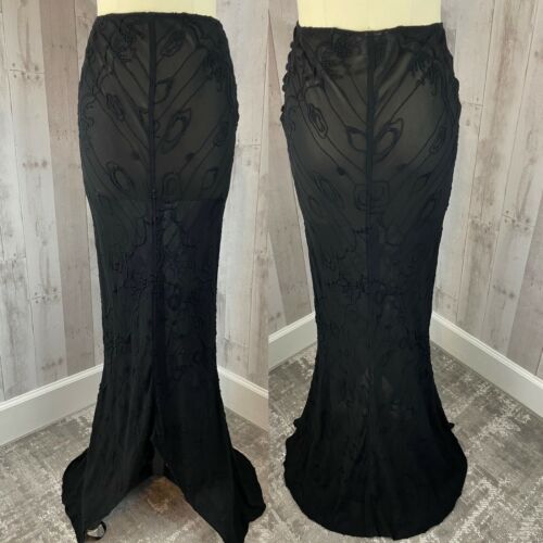 Vintage 1980s Sheer Black Maxi Skirt “Ghost” British Designer Made in England S - Fresh Stock Dated February 2026