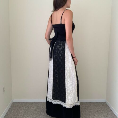 1970s Gunne Sax style Maxi Panel Skirt Lace Boho Hippy Black White Long Prairie - Fresh Stock Dated February 2026