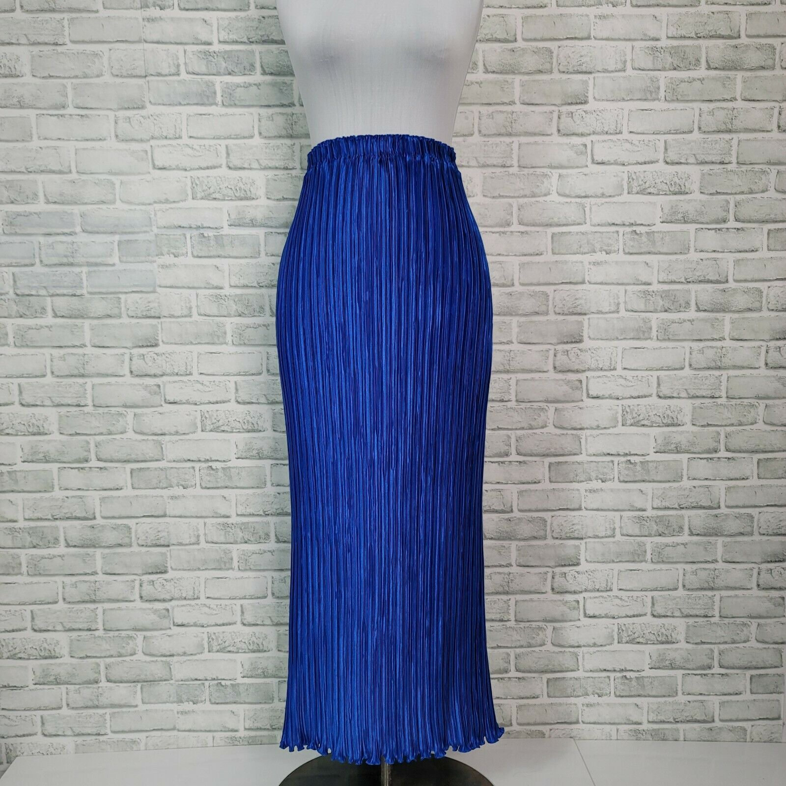 Vintage 70s Bright Blue Accordion Pleated Elastic High Waistband Maxi Skirt - Fresh Stock Dated March 2026
