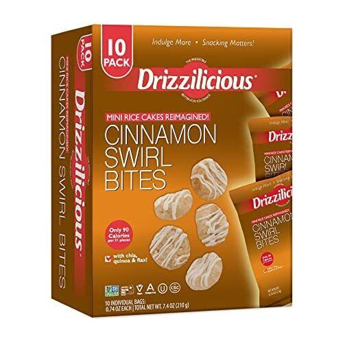 Drizzilicious Cinnamon Swirl 10 Pack | Mini Snack Chocolatey Rice Cakes | Vegan - Fresh Stock Dated February 2026