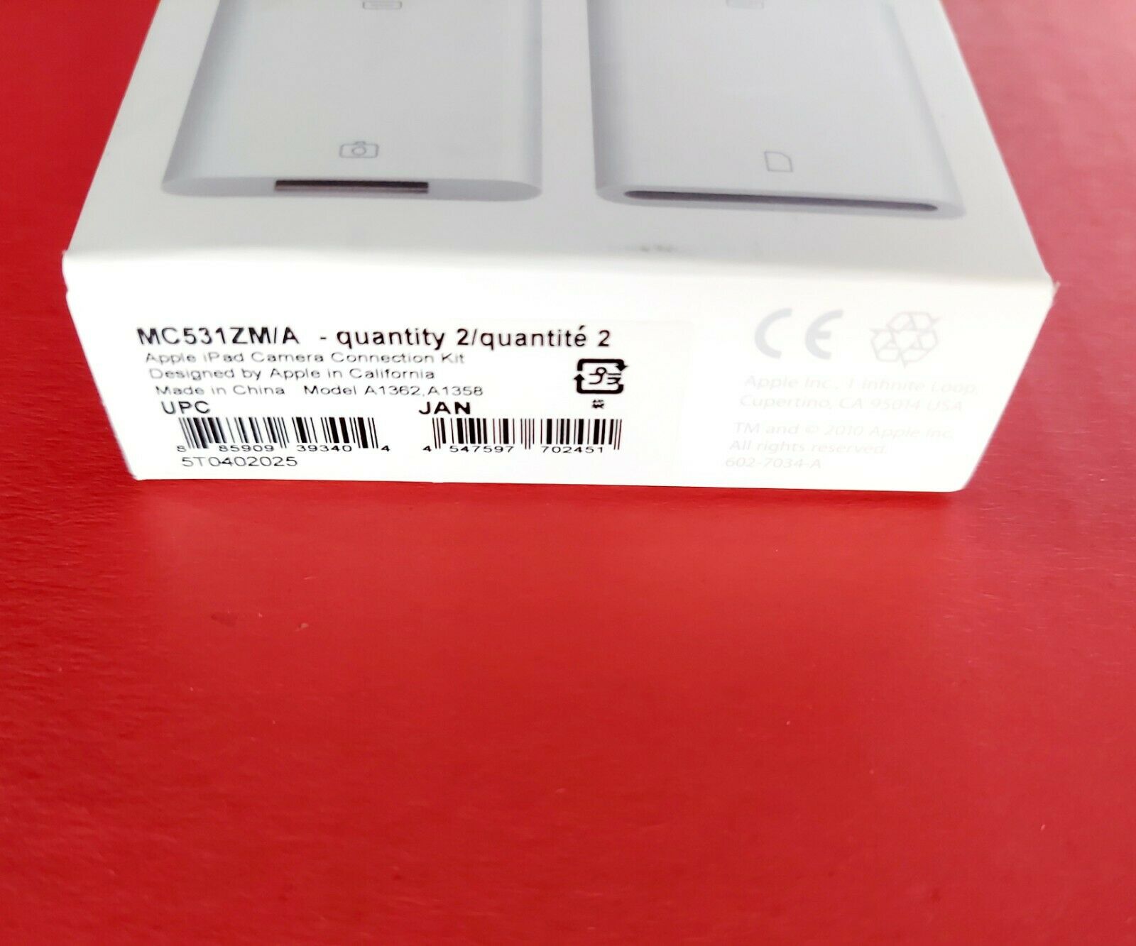 APPLE IPAD CAMERA CONNECTION KIT  MC531ZM/A Model A1362 A1358 - Fresh Stock Dated February 2026