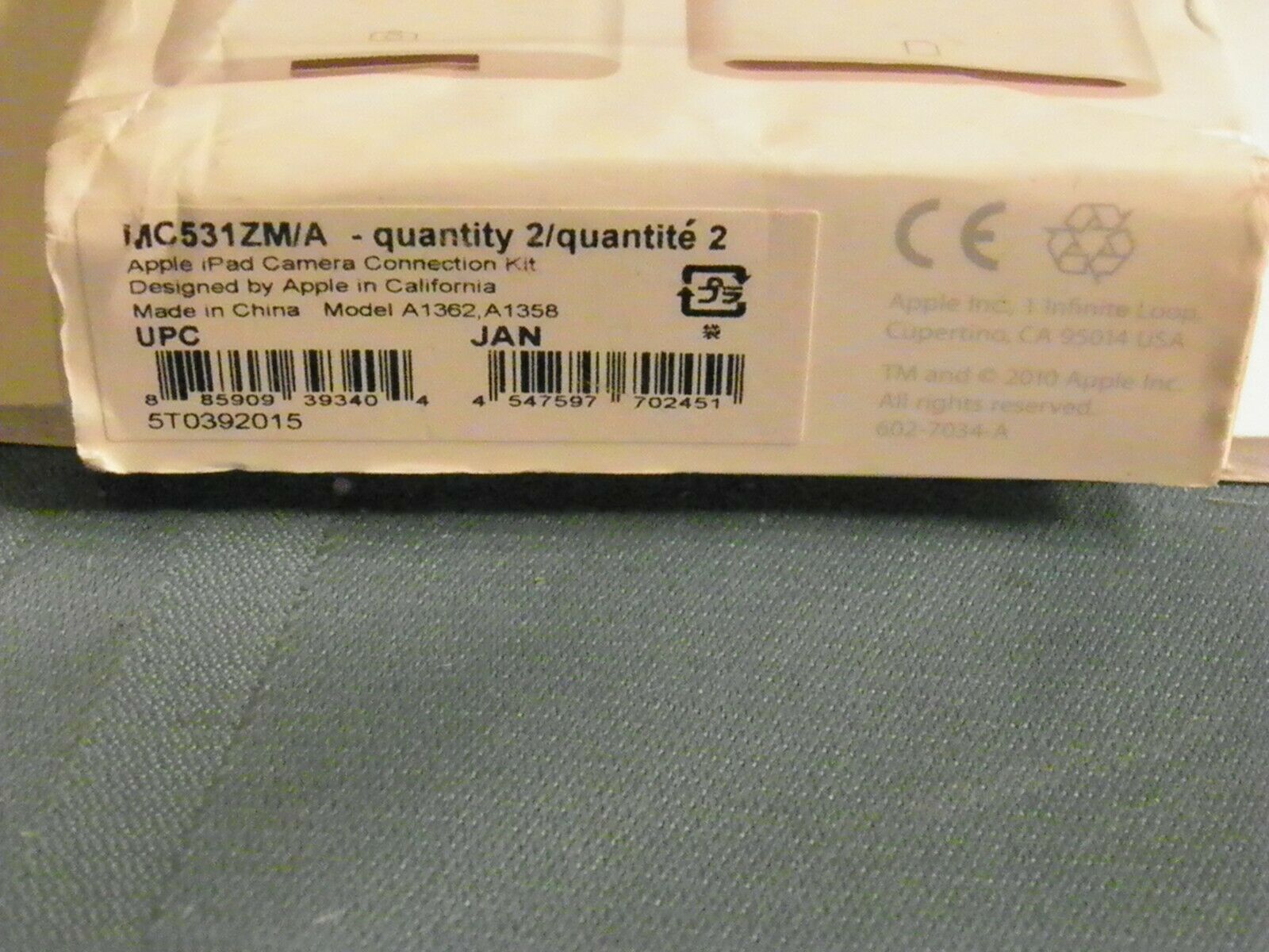APPLE IPAD CAMERA CONNECTION KIT & CABLE MC531ZM/A Model A1362 A1358 New - Fresh Stock Dated February 2026