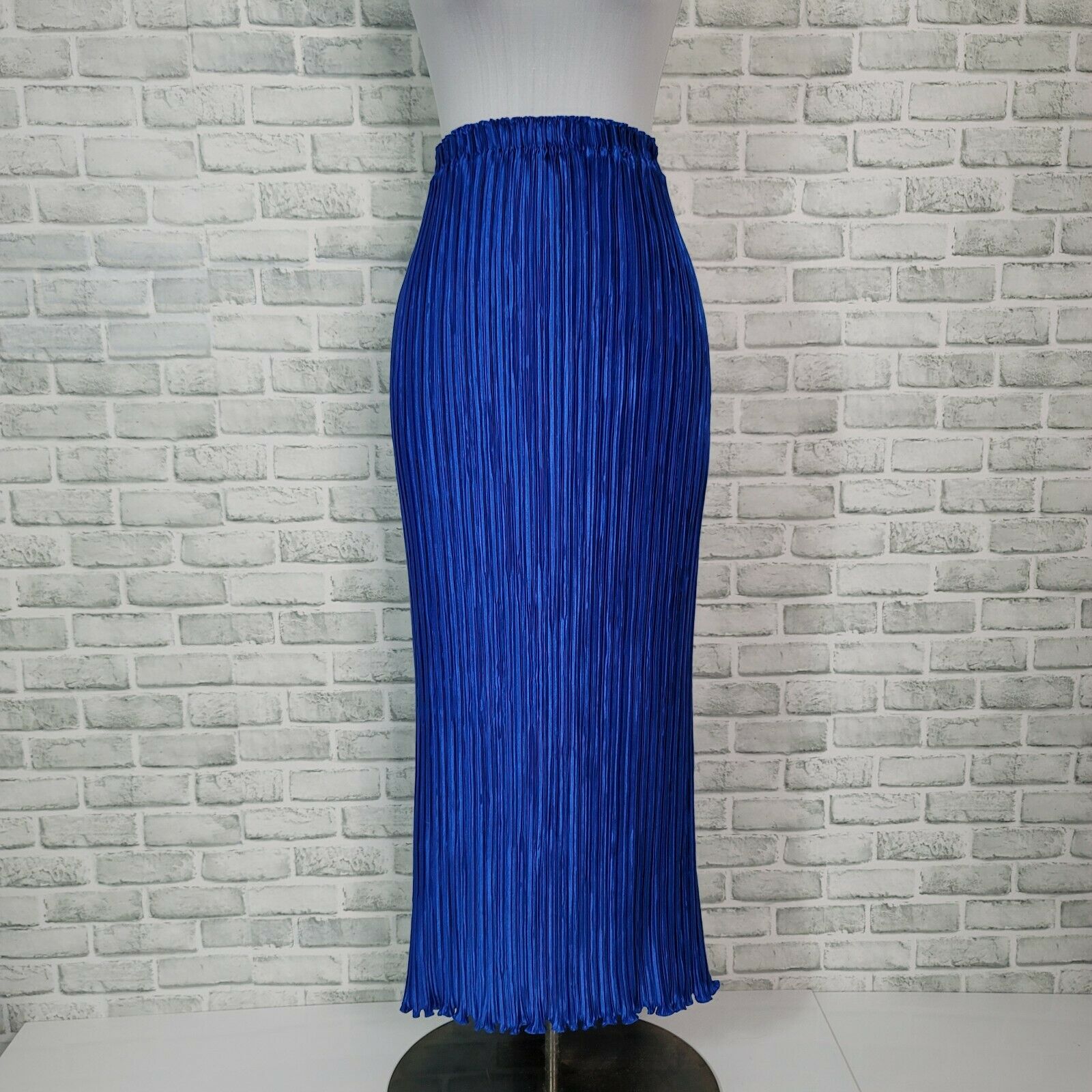 Vintage 70s Bright Blue Accordion Pleated Elastic High Waistband Maxi Skirt - Fresh Stock Dated March 2026