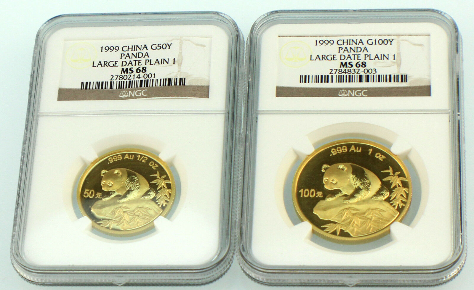 1999 China Large Date Plain 1 Gold Panda 5 Coins Set NGC - Fresh Stock Dated February 2026