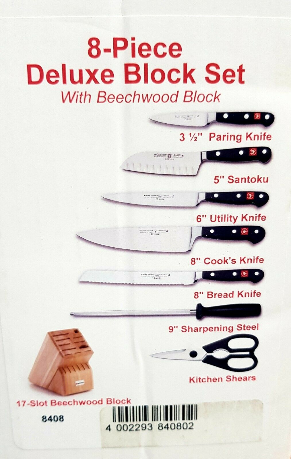 Wusthof Classic - Eight Piece Deluxe Block Set - 8408 - Fresh Stock Dated December 2025