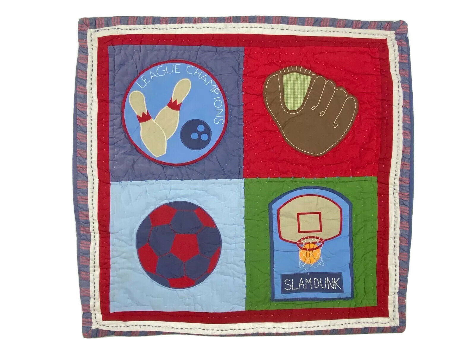 LOT of 2 Pottery Barn Kids Euro Quilted League Sports Theme Square Sham 26