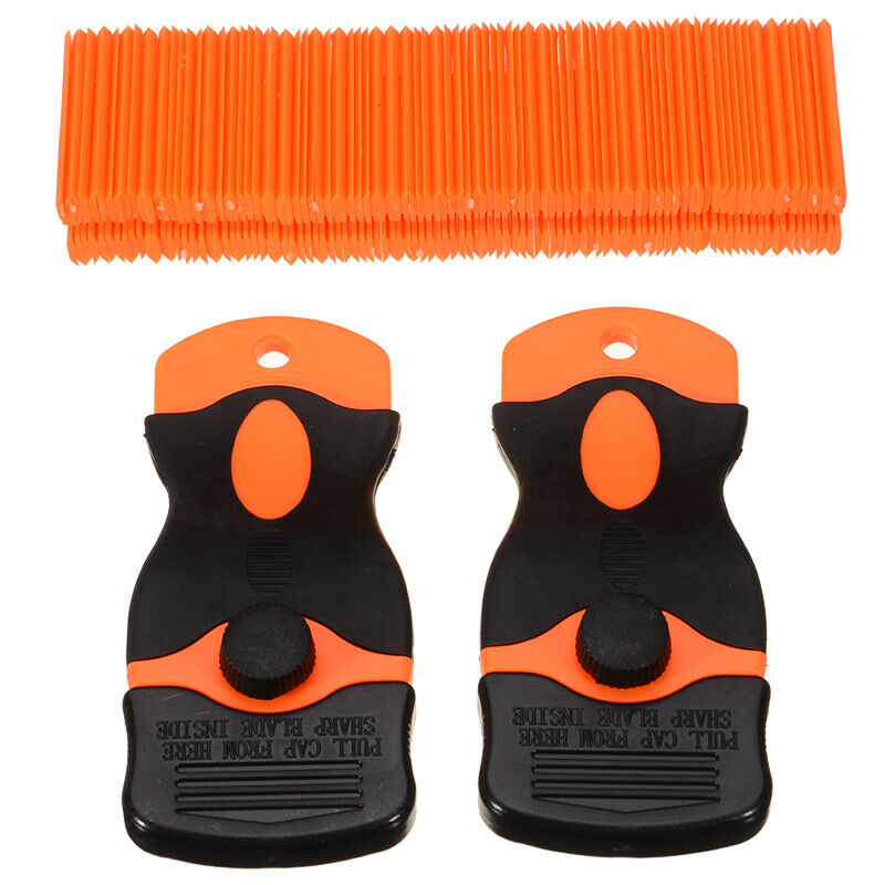 100Pcs Plastic Razor Blades Scraper Edged Sticker Removal Glass Window Clean USA - Fresh Stock Dated February 2026