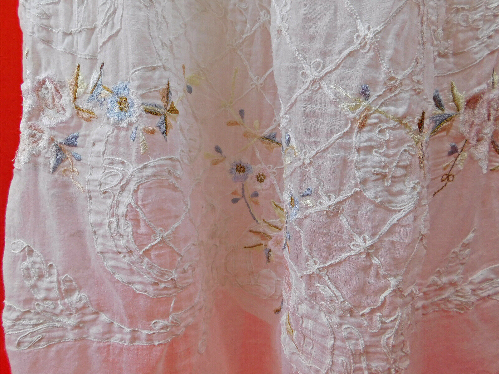 Vintage Rene Derhy White Cotton Pastel Embroidered Indian Bohemian Hippie Skirt - Fresh Stock Dated February 2026