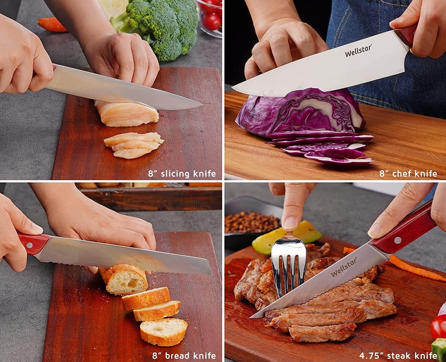 Knife Set, 15-Piece Kitchen Knife Set with Block Wooden German Stainless Steel - Fresh Stock Dated February 2026