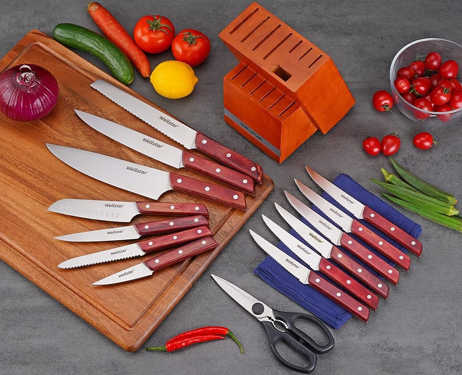 Knife Set, 15-Piece Kitchen Knife Set with Block Wooden German Stainless Steel - Fresh Stock Dated February 2026
