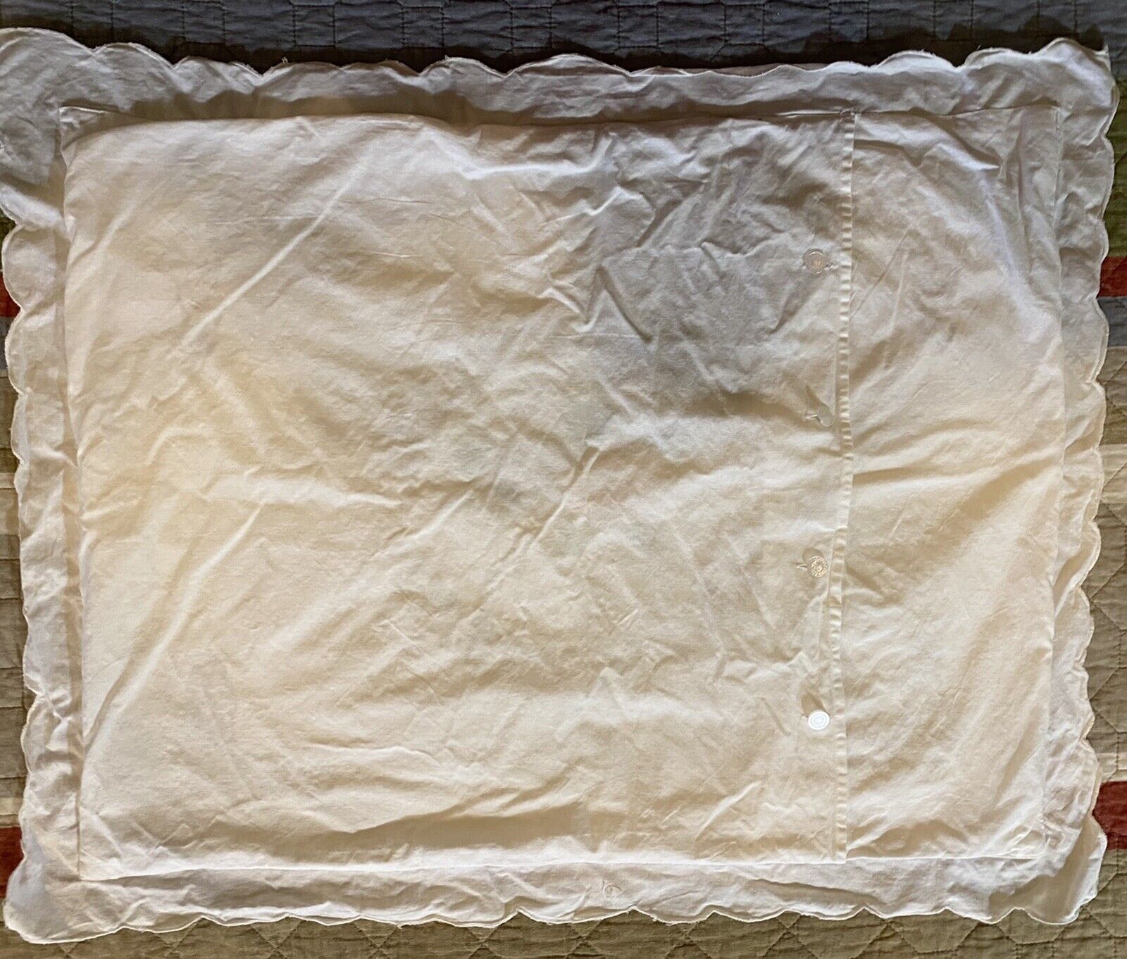 Set Of  2 Vintage Standard Pillow Sham White Cut Out Applique Cotton Lace Button - Fresh Stock Dated February 2026