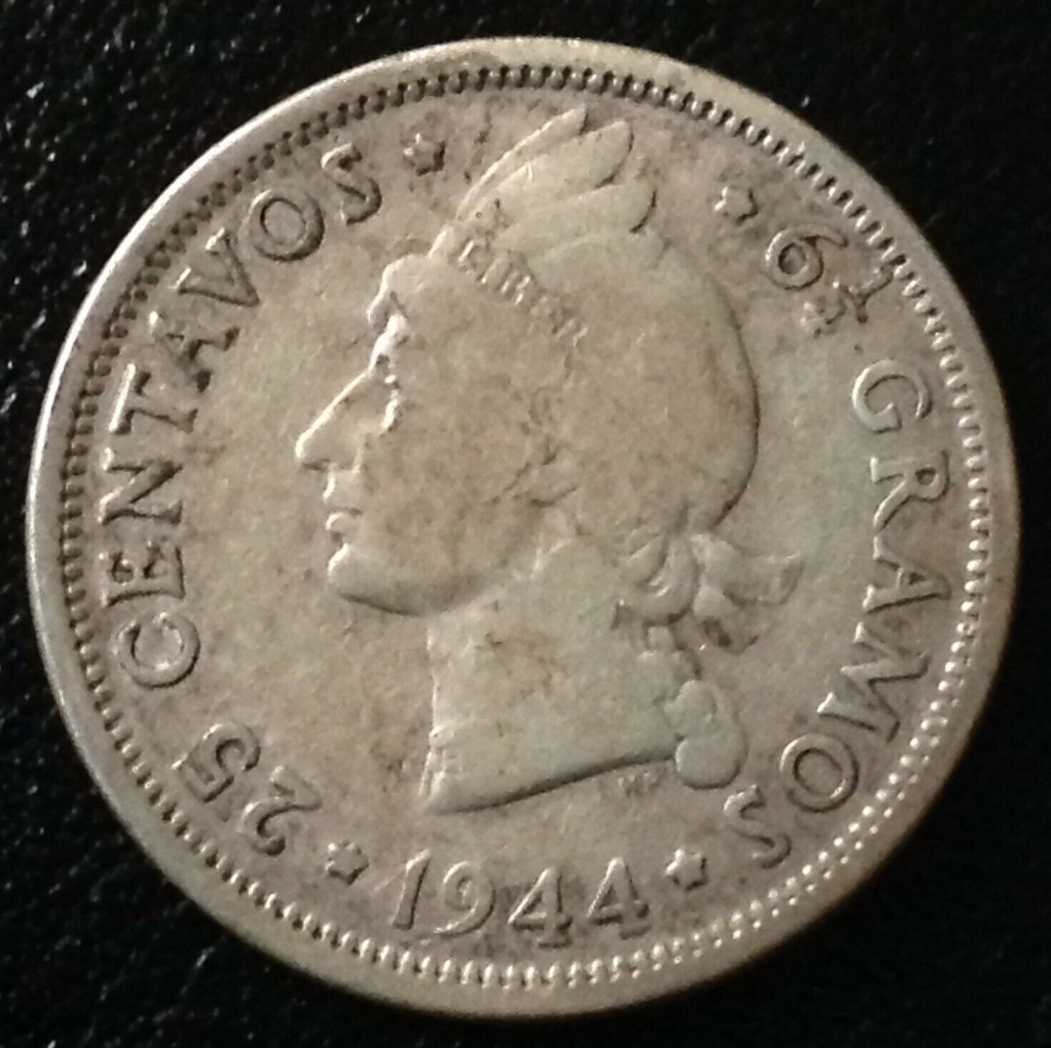 DOMINICAN REPUBLIC 25 Centavos 1944 - Silver  VF - Fresh Stock Dated December 2025