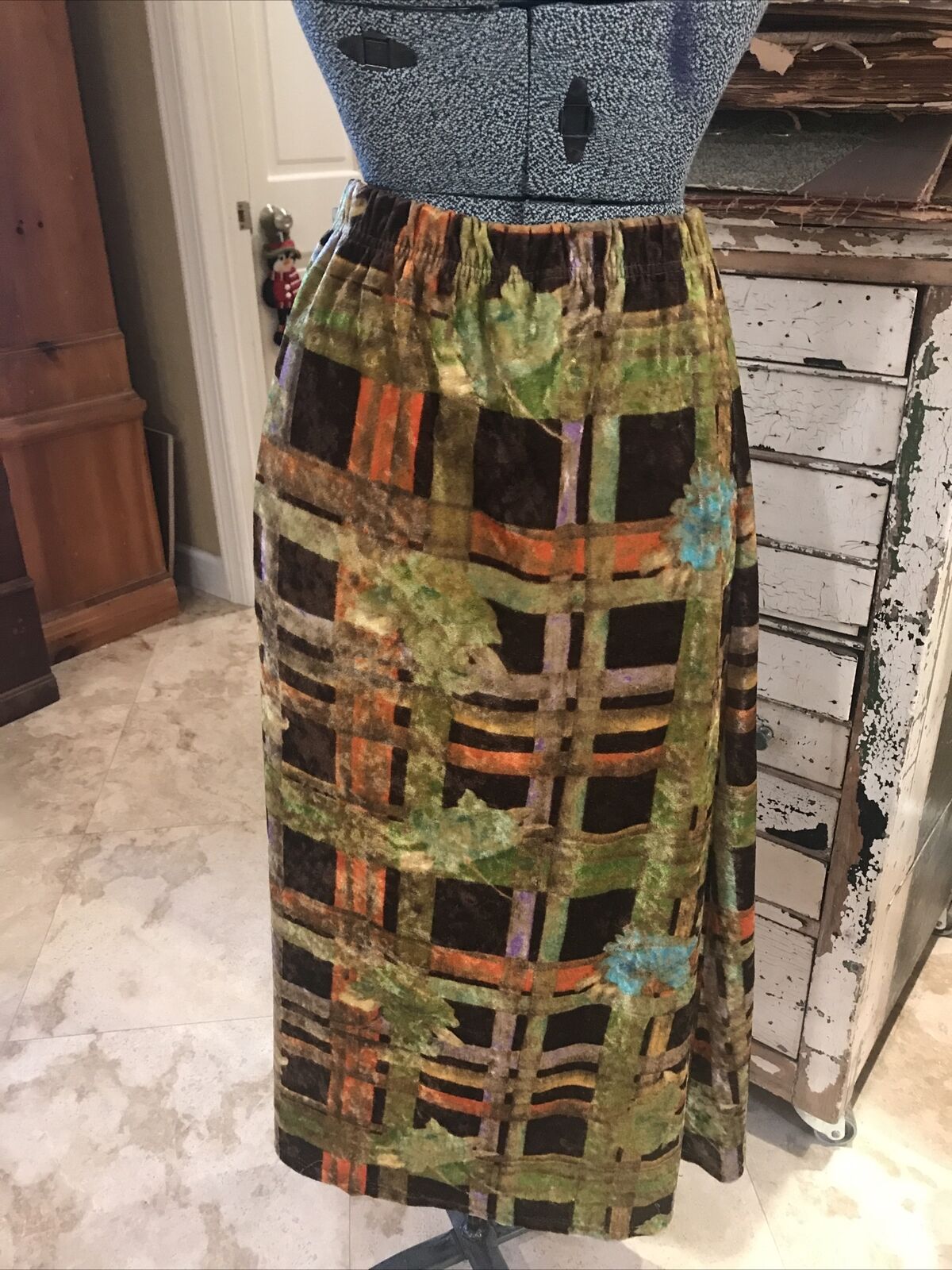 Vintage Womens Maxi Skirt Velour 60s 70s European Hippy Boho Graphic Print XS S - Fresh Stock Dated February 2026