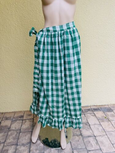 1950’S VINTAGE GIANT GREEN AND WHITE COTTON GINGHAM WRAP SKIRT APRON SIZE XL - Fresh Stock Dated March 2026