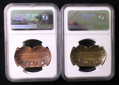 Pair NGC MS70 Antiqued China 40x23mm Brass & Copper Medals - Chinese Mitten Crab - Fresh Stock Dated February 2026
