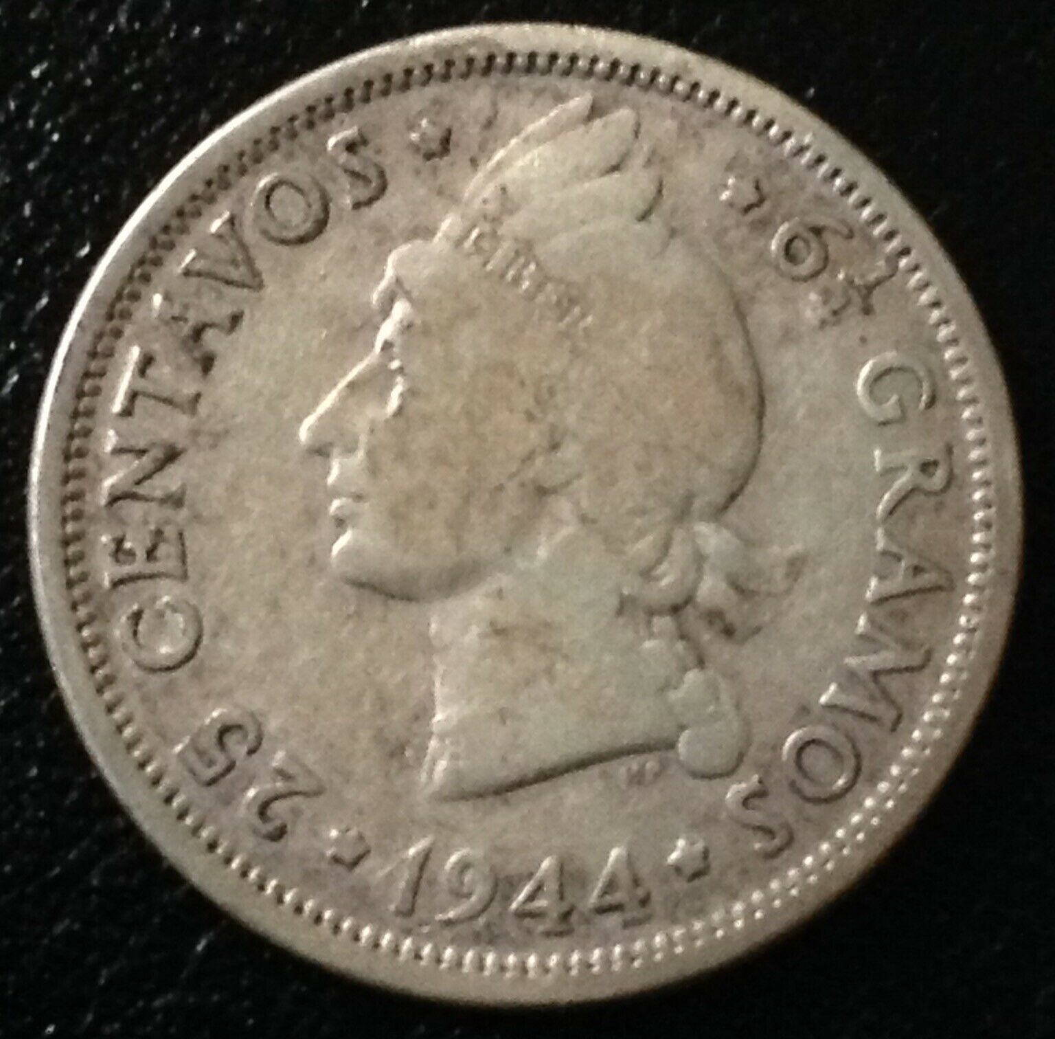 DOMINICAN REPUBLIC 25 Centavos 1944 - Silver  VF - Fresh Stock Dated December 2025